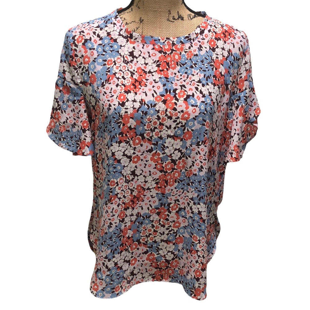 {Loft} Floral Print Split Bell Sleeve Crewneck Blouse
